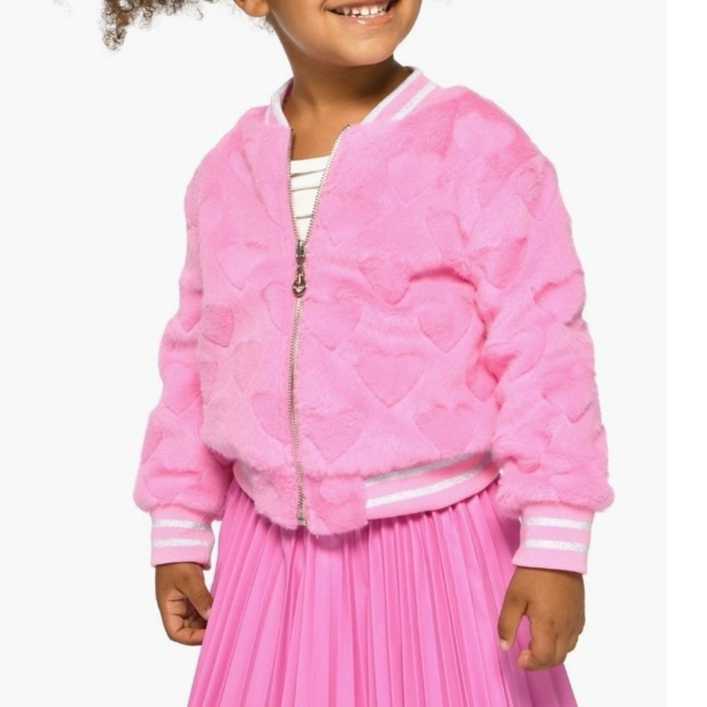 Truly Me Kids Faux Fur Pink Heart Bomber Jacket Size 6